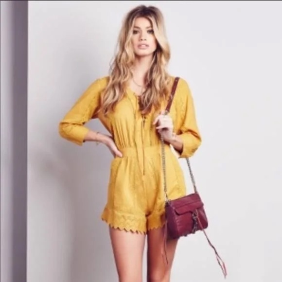 Tularosa Balboa Crochet Yellow Cotton Romper in XS - Picture 2 of 11